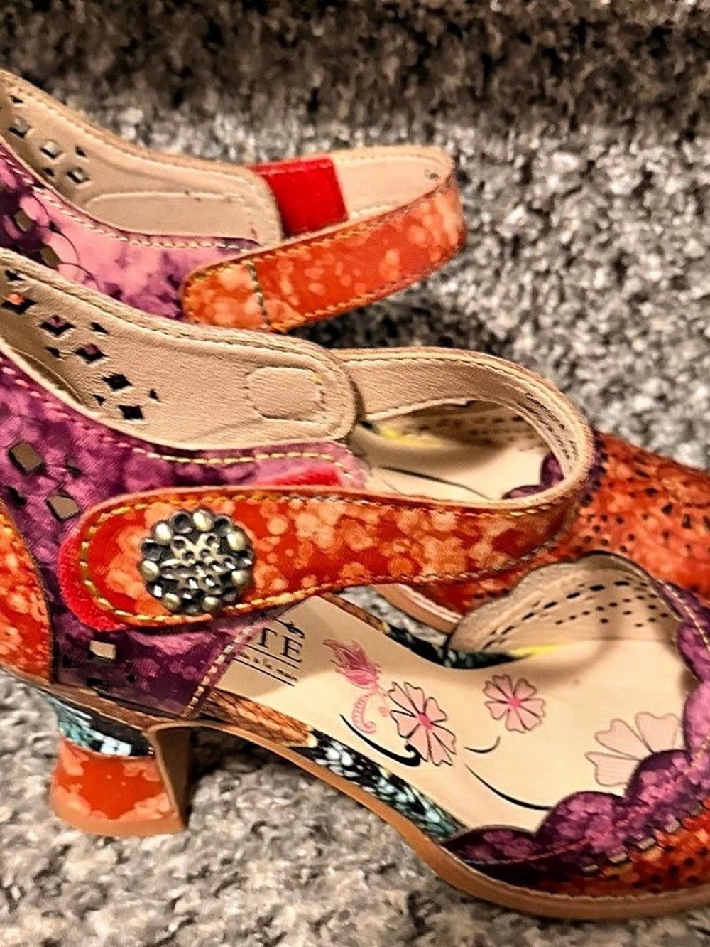 L’Artiste Orange & Purple Mary Jane Heels